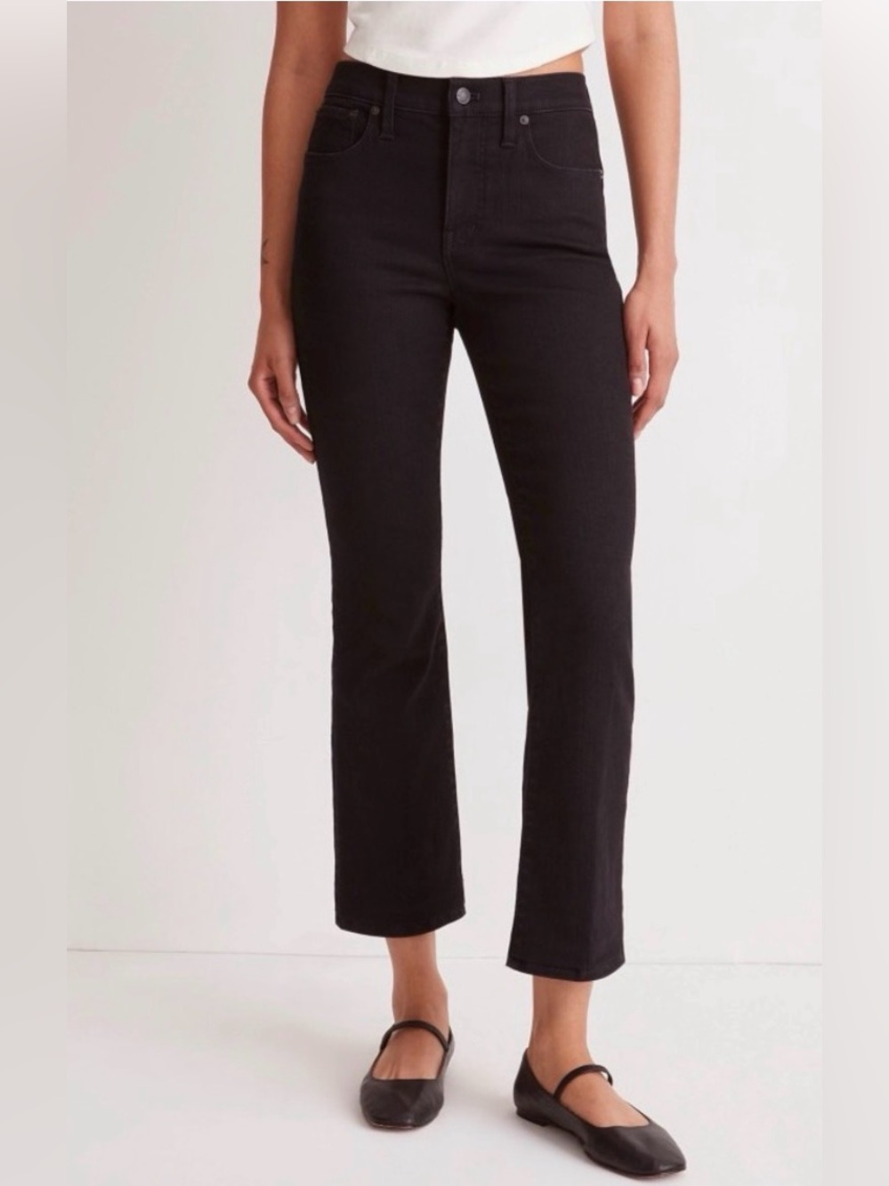 Madewell Mid-Rise Kick Out Jeans Ankle Black Size 27 Tall True Black